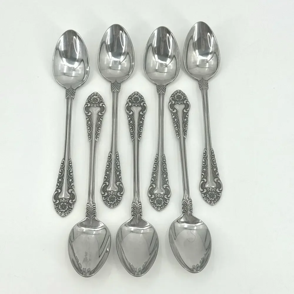 Voisin (Stainless)by CONTINENTAL SILVER Lot of 7 Teaspoons Floral MCM 6 3/8 inch